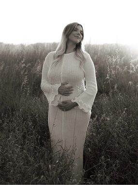 Momyknows Knit Pleated Ruffle Falbala Frill Hem Backless Maternity Maxi Dress